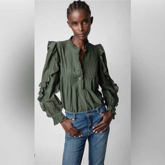 NWT Zadig & Voltaire Women’s Timmy Tomboy Blouse- Kaki Green - Picture 2 of 10
